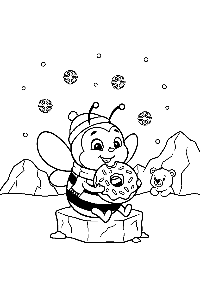 bee eating a snack in the arctic line art