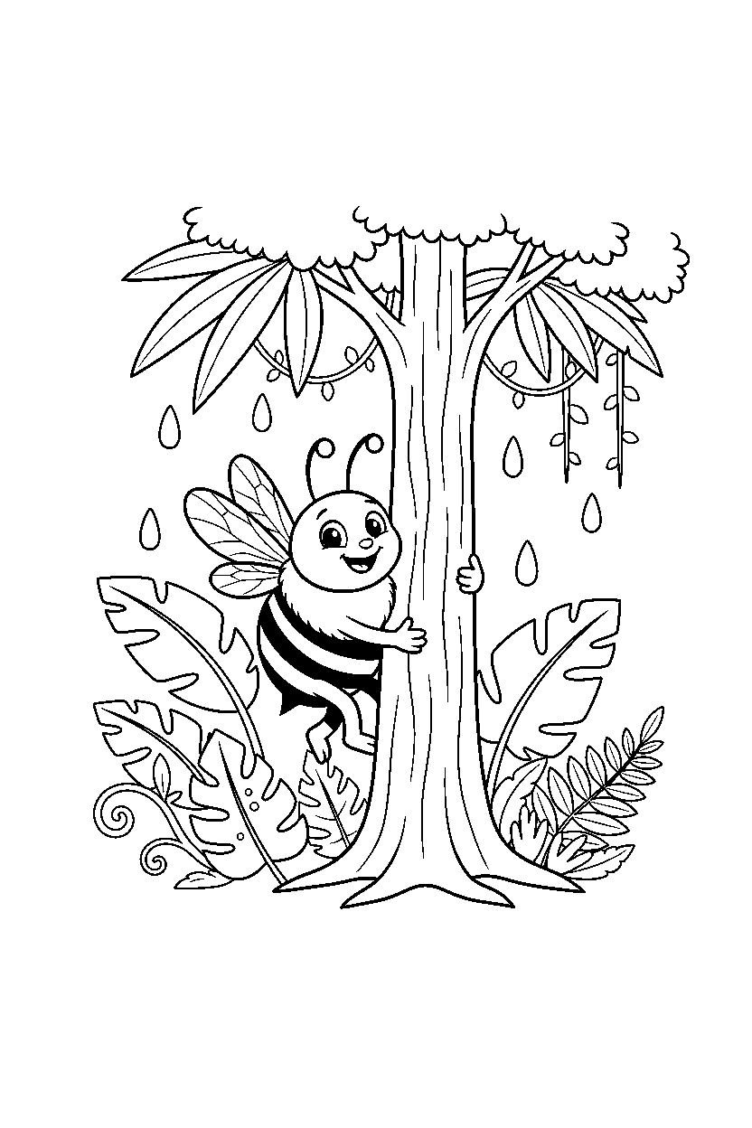 bee hugging happily in the rainforest line art