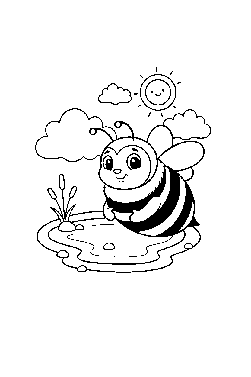 bee hugging on a lake shore line art