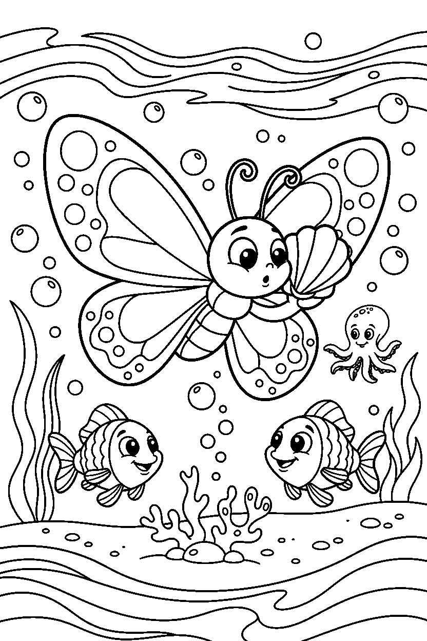 butterfly listening carefully under the sea line art