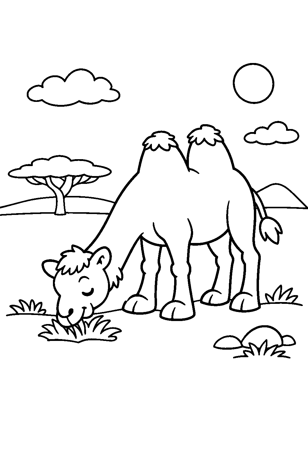 camel eating on the savanna line art