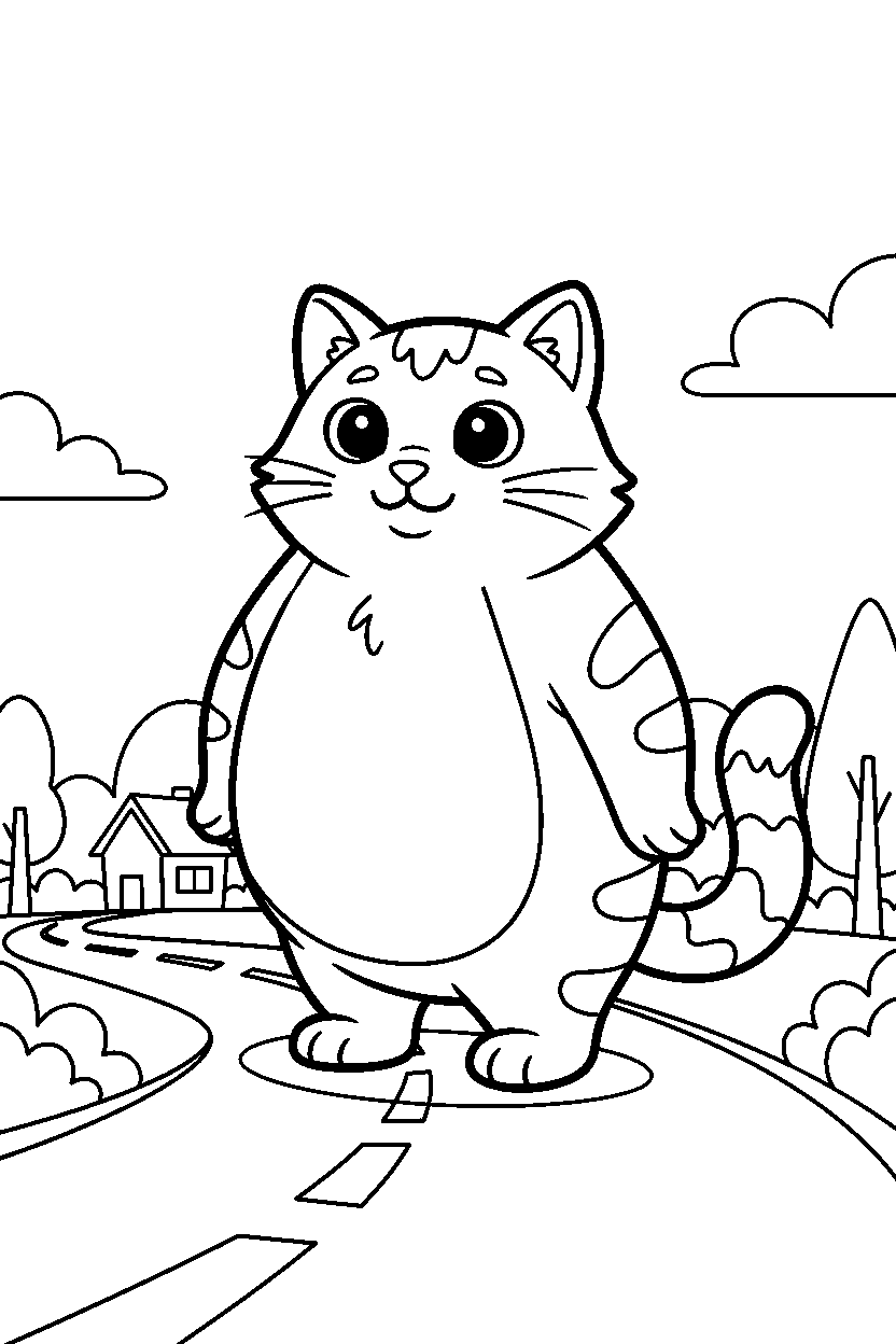 cat standing on road line art