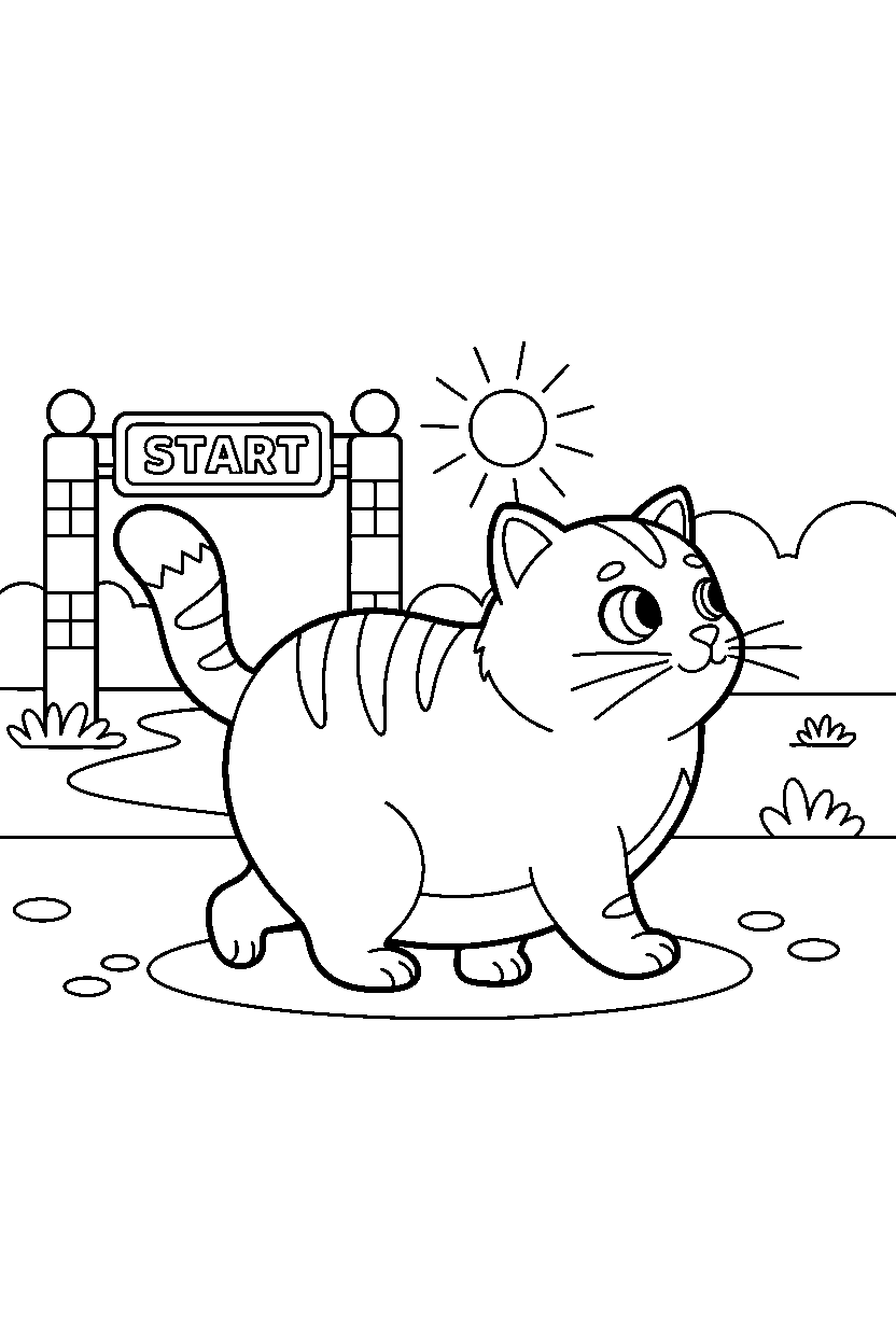cat walking slowly in start area line art