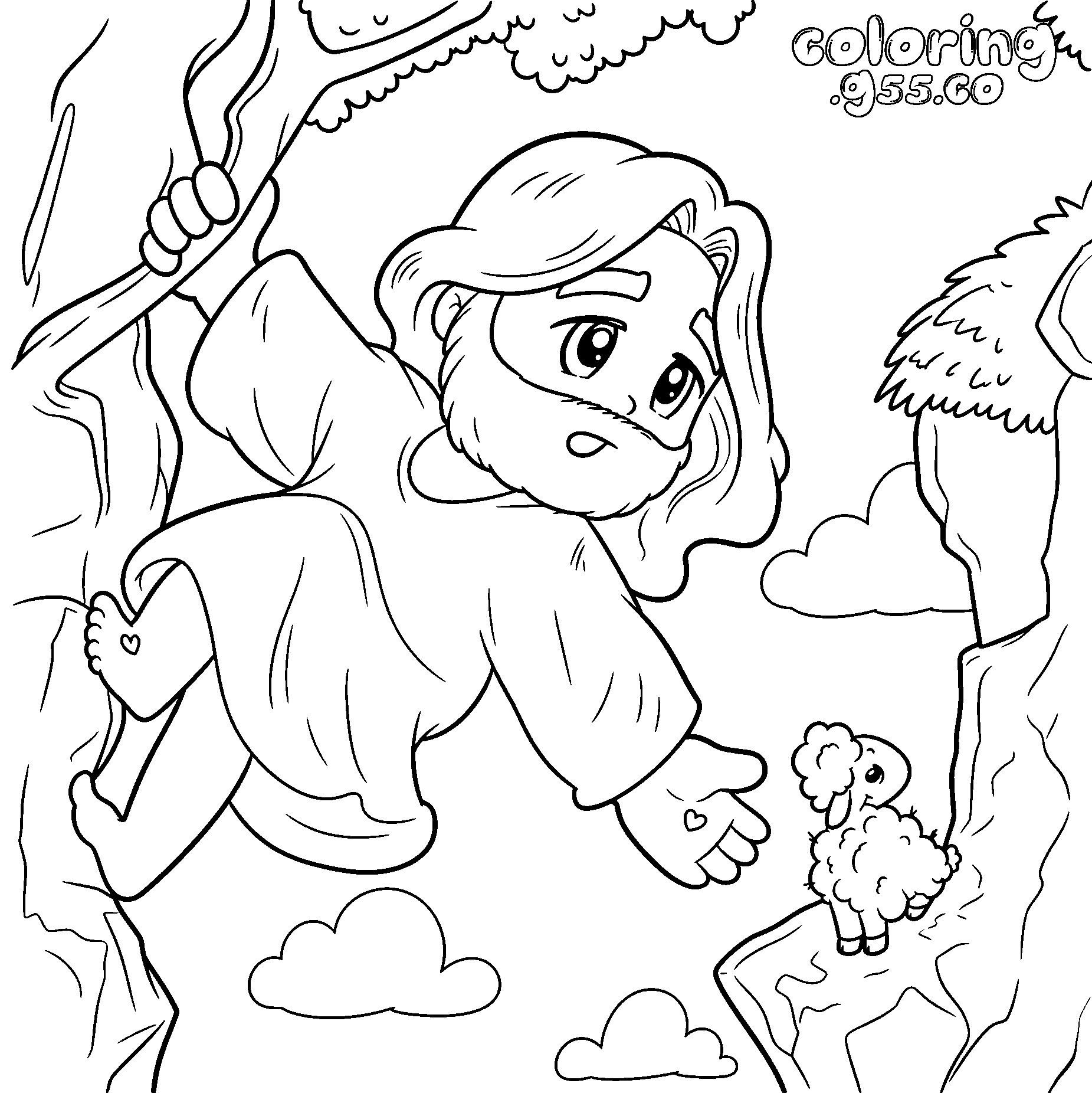 chibi jesus saving a little lamb line art