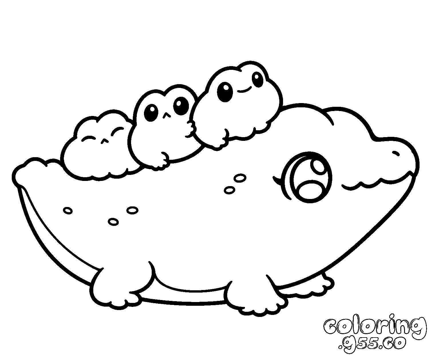 cute alligator with baby frogs line art