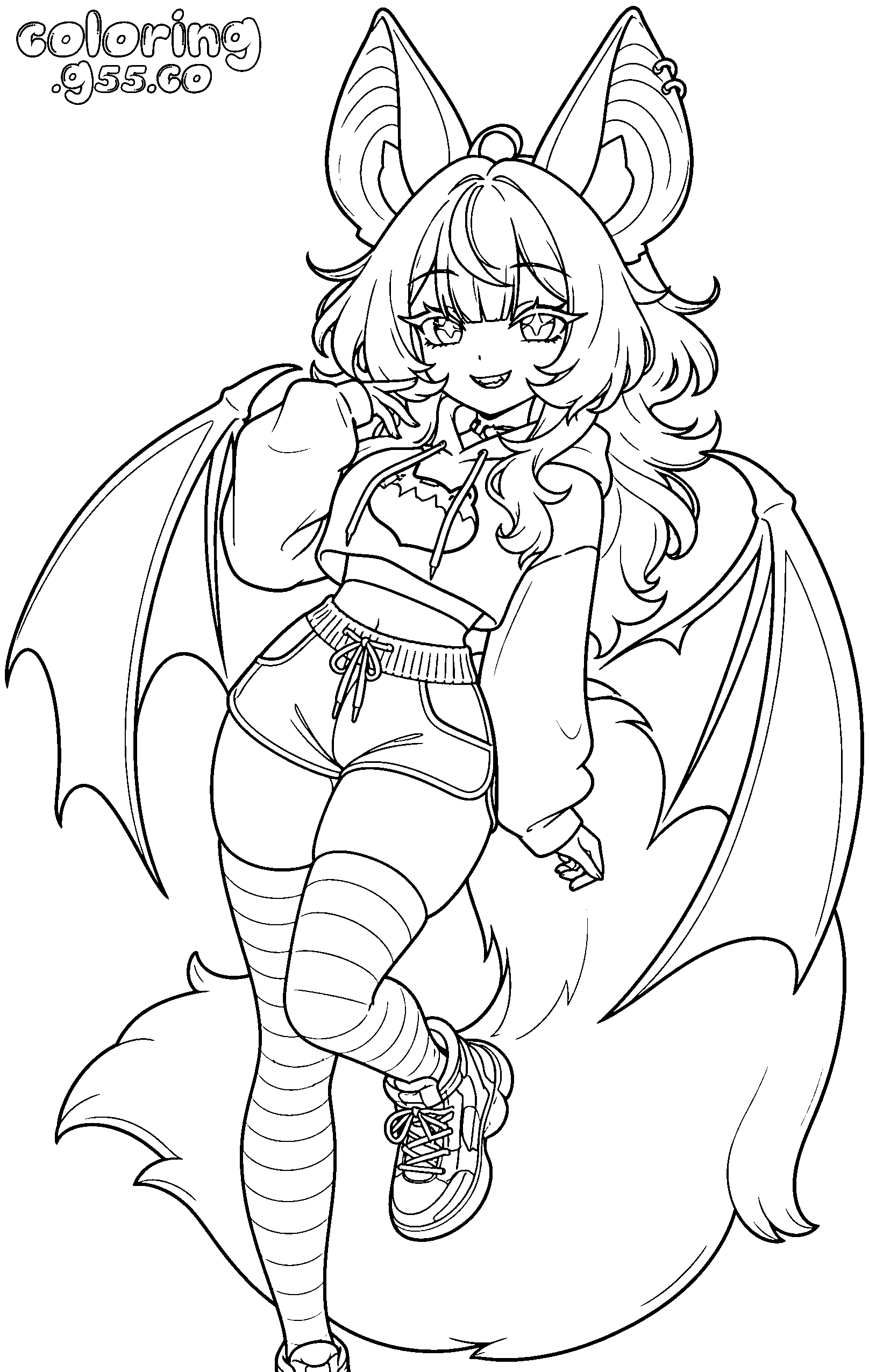 cute anime bat girl line art