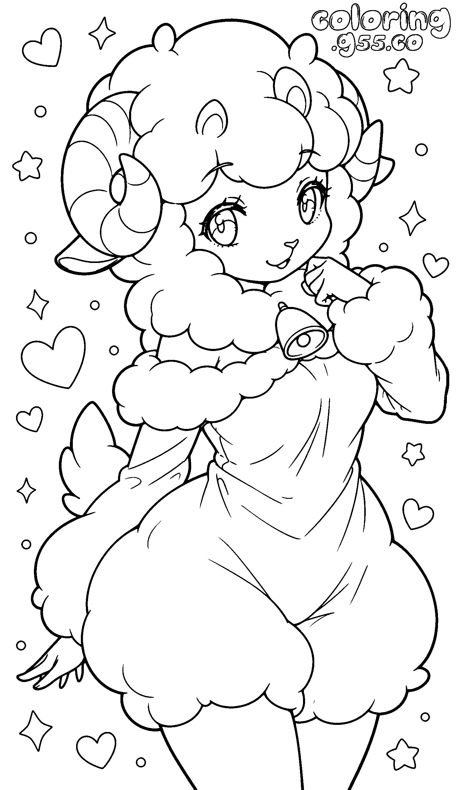cute anime sheep girl line art