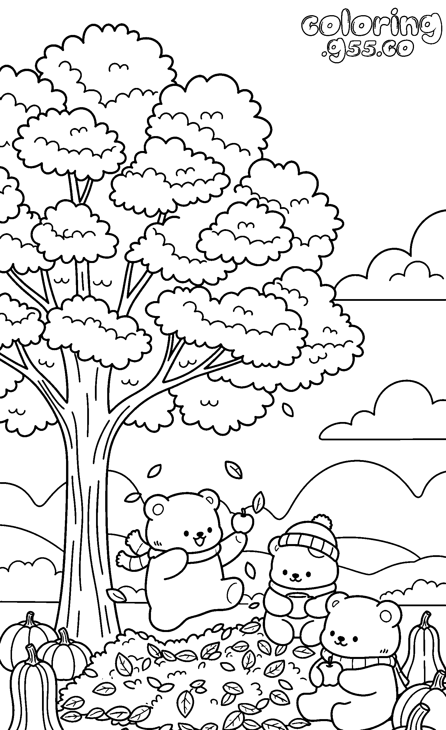 cute autumn bears line art
