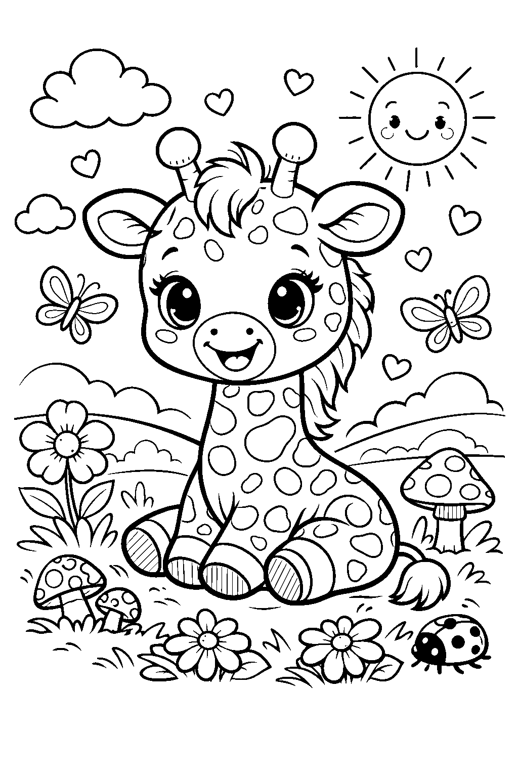 cute baby giraffe line art