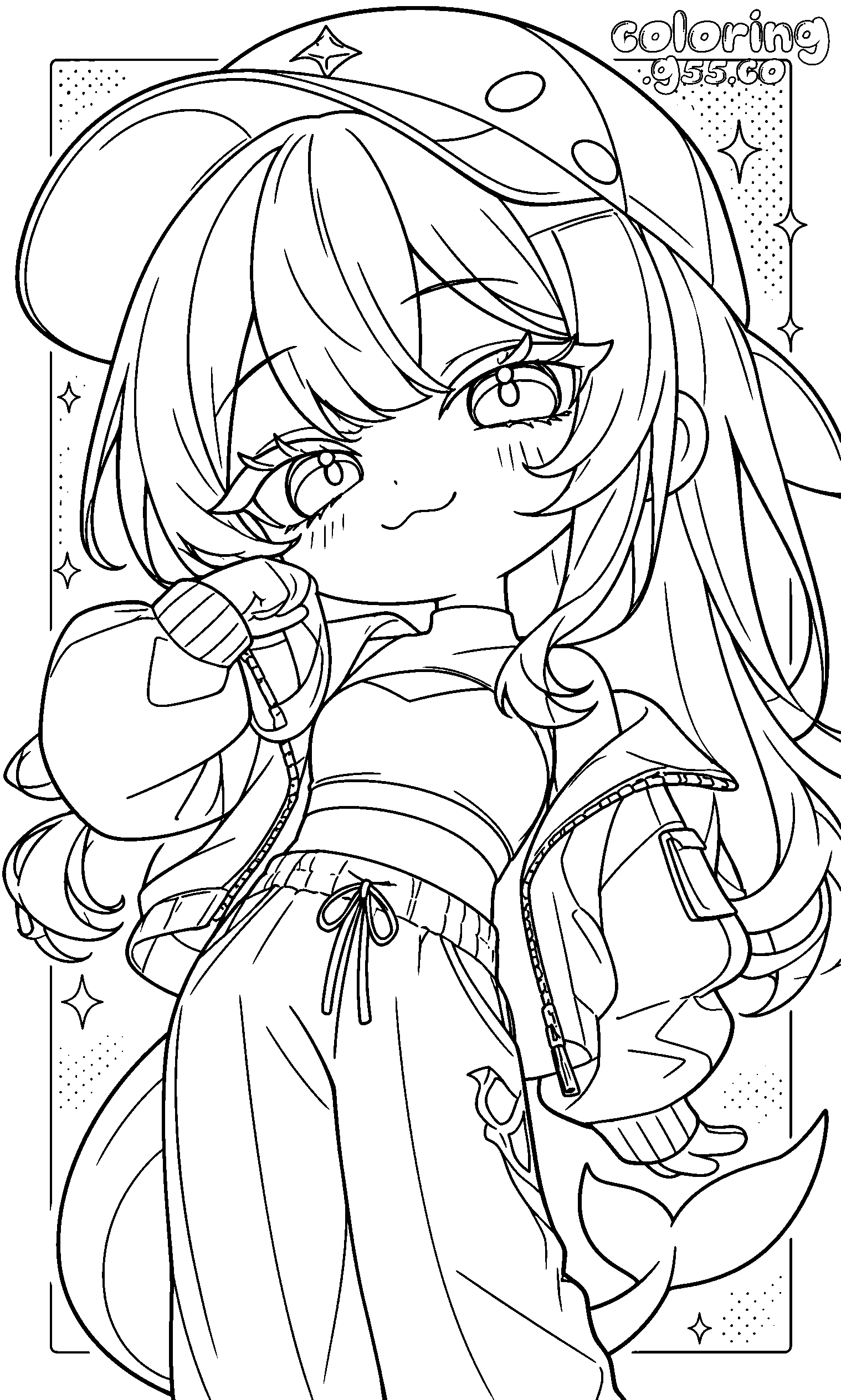 cute chibi shark girl in streetwear line art