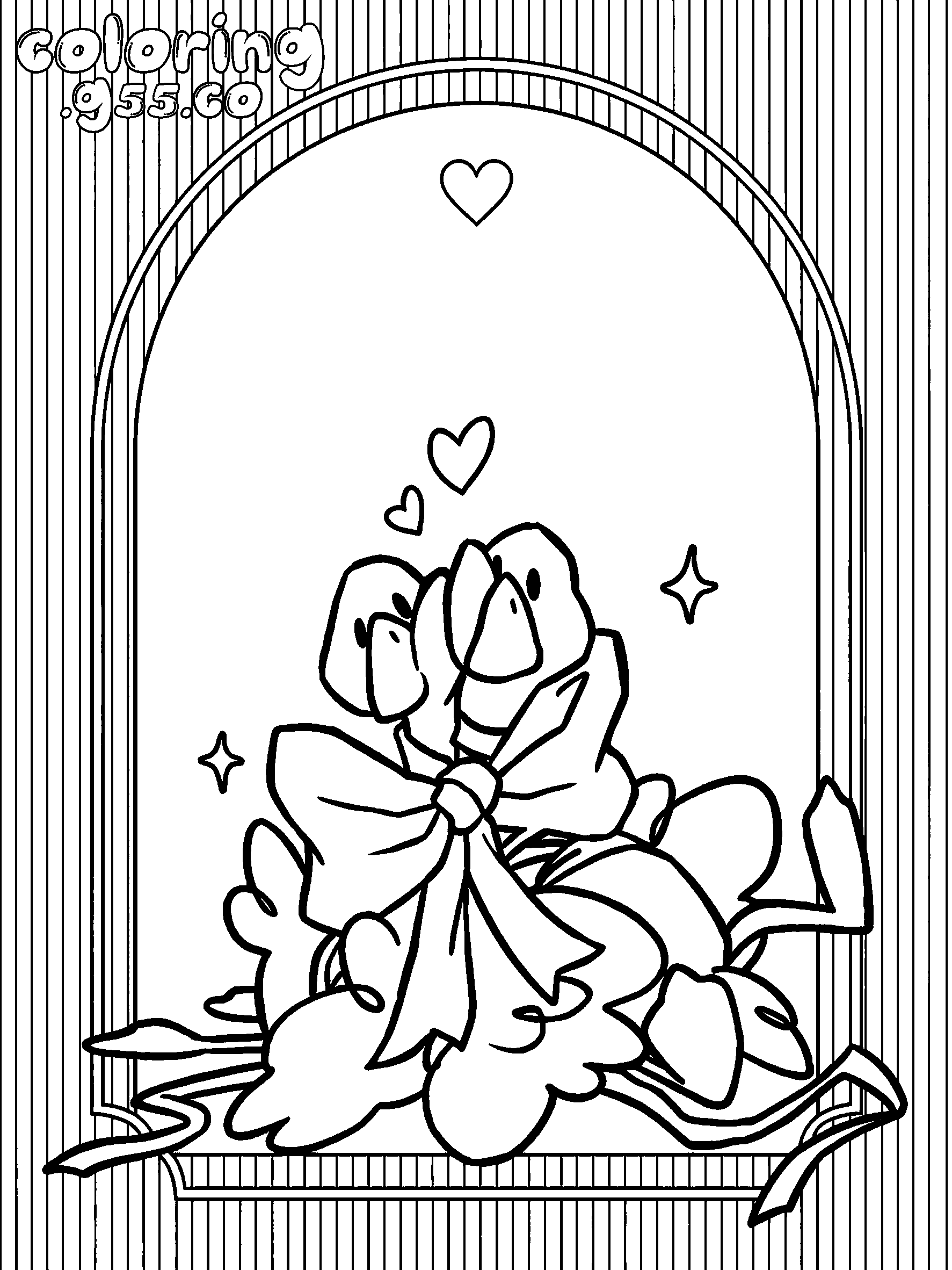 cute geese wrapped in ribbon line art