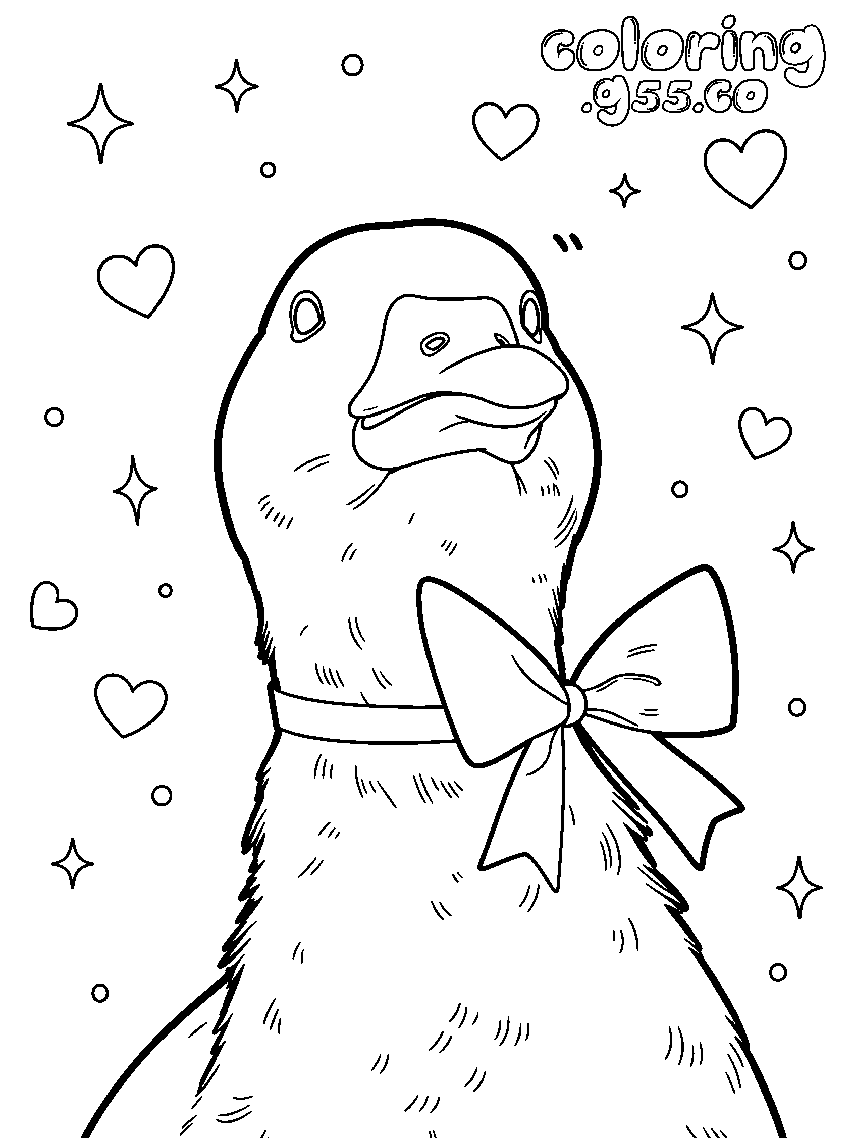 cute goose with bow tie line art