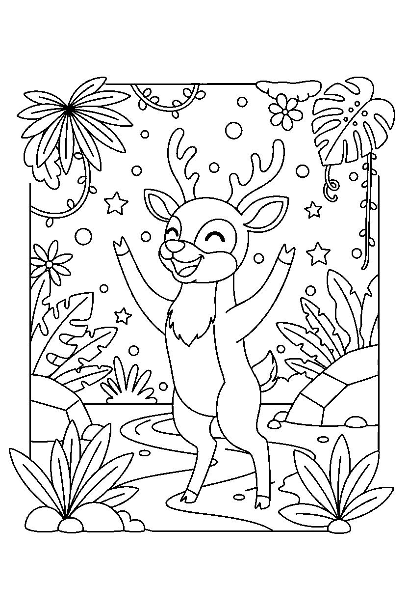 deer celebrating happily in the jungle line art