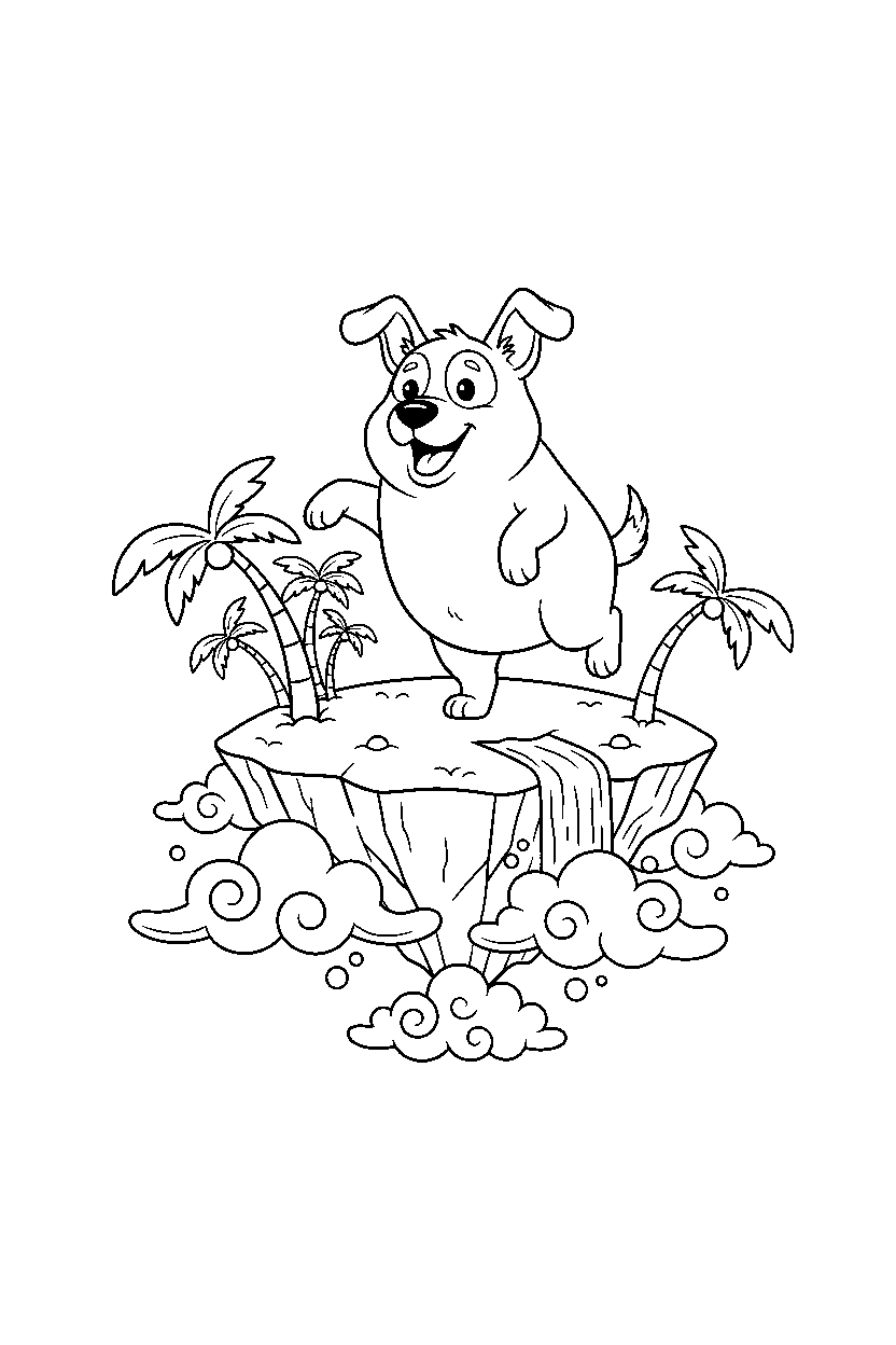 dog balancing in floating island line art