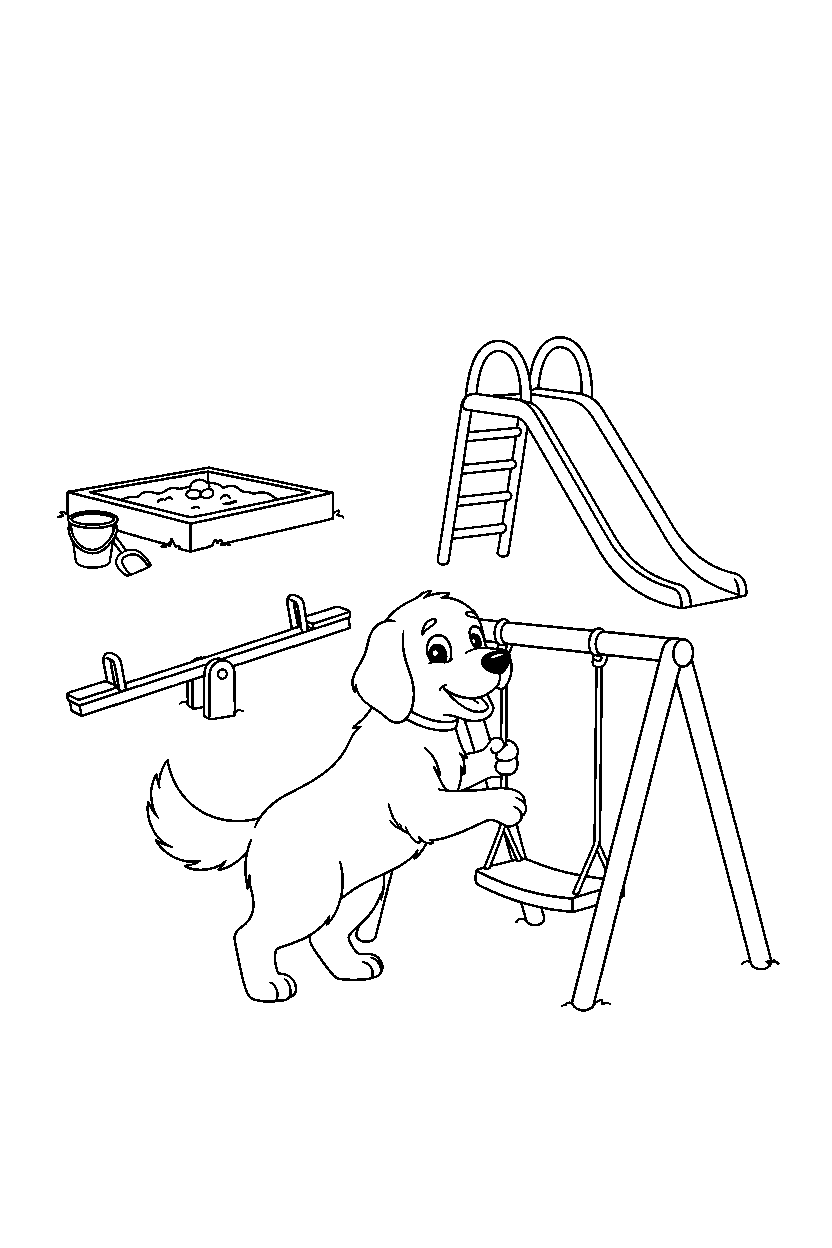 dog playing gently in a playground line art