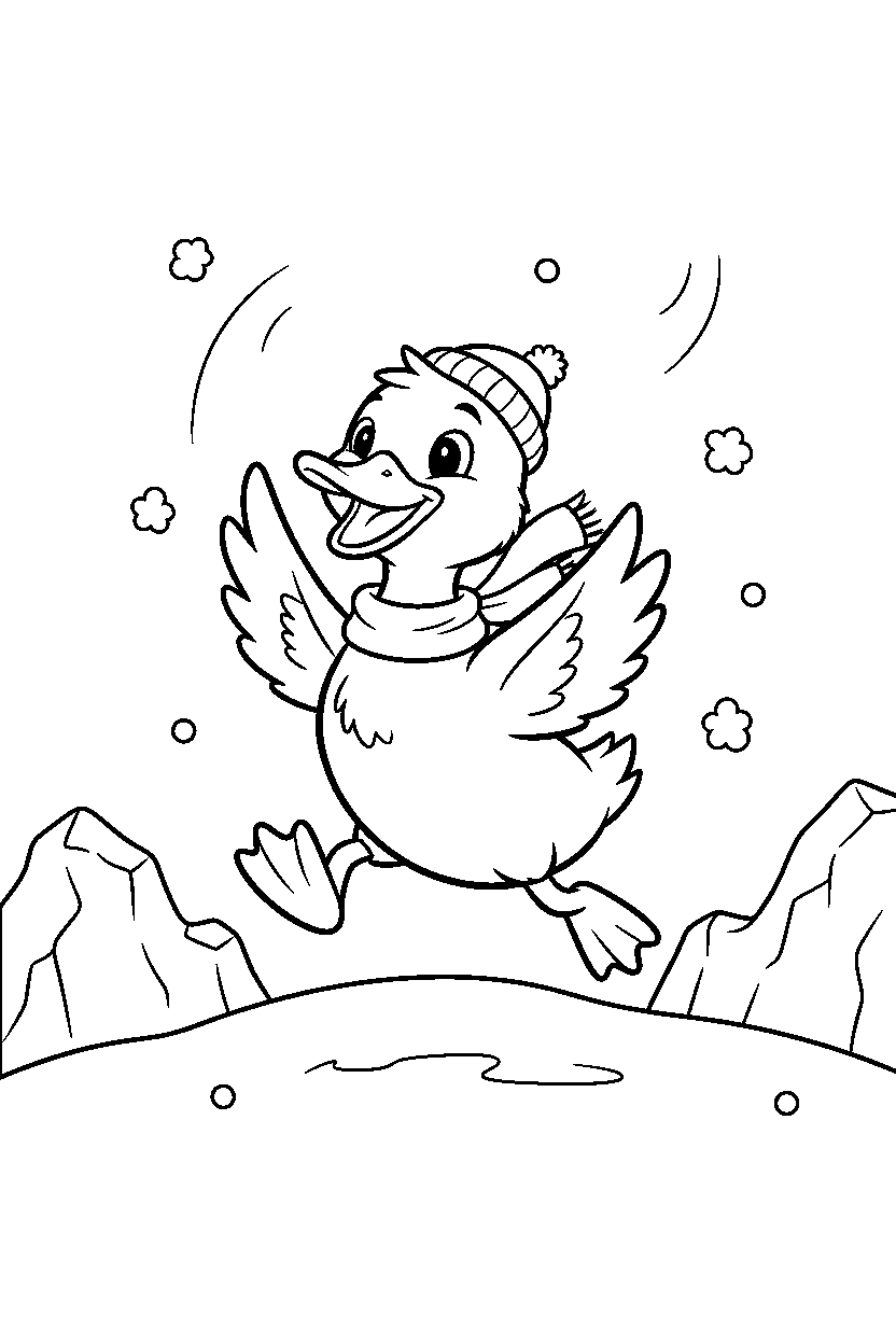 duck hopping happily in the arctic line art