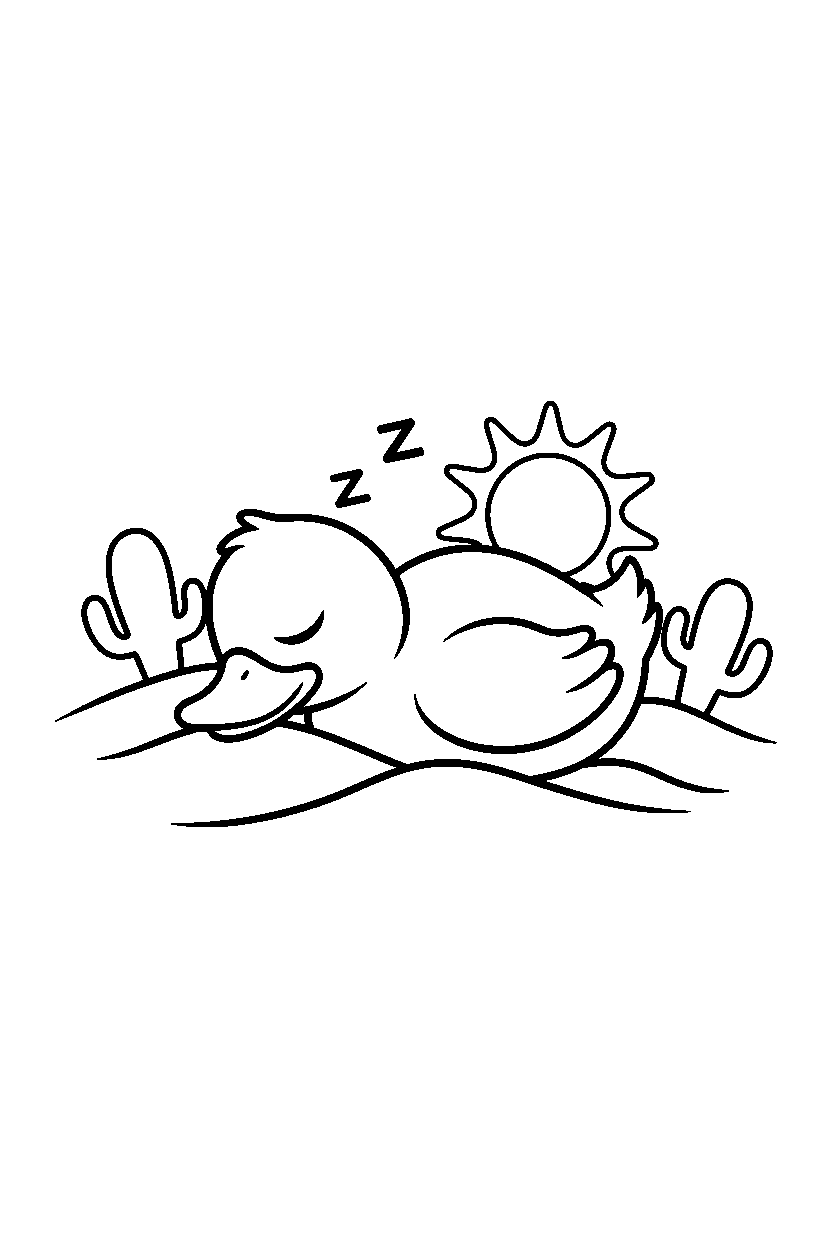 duck resting peacefully in a desert line art