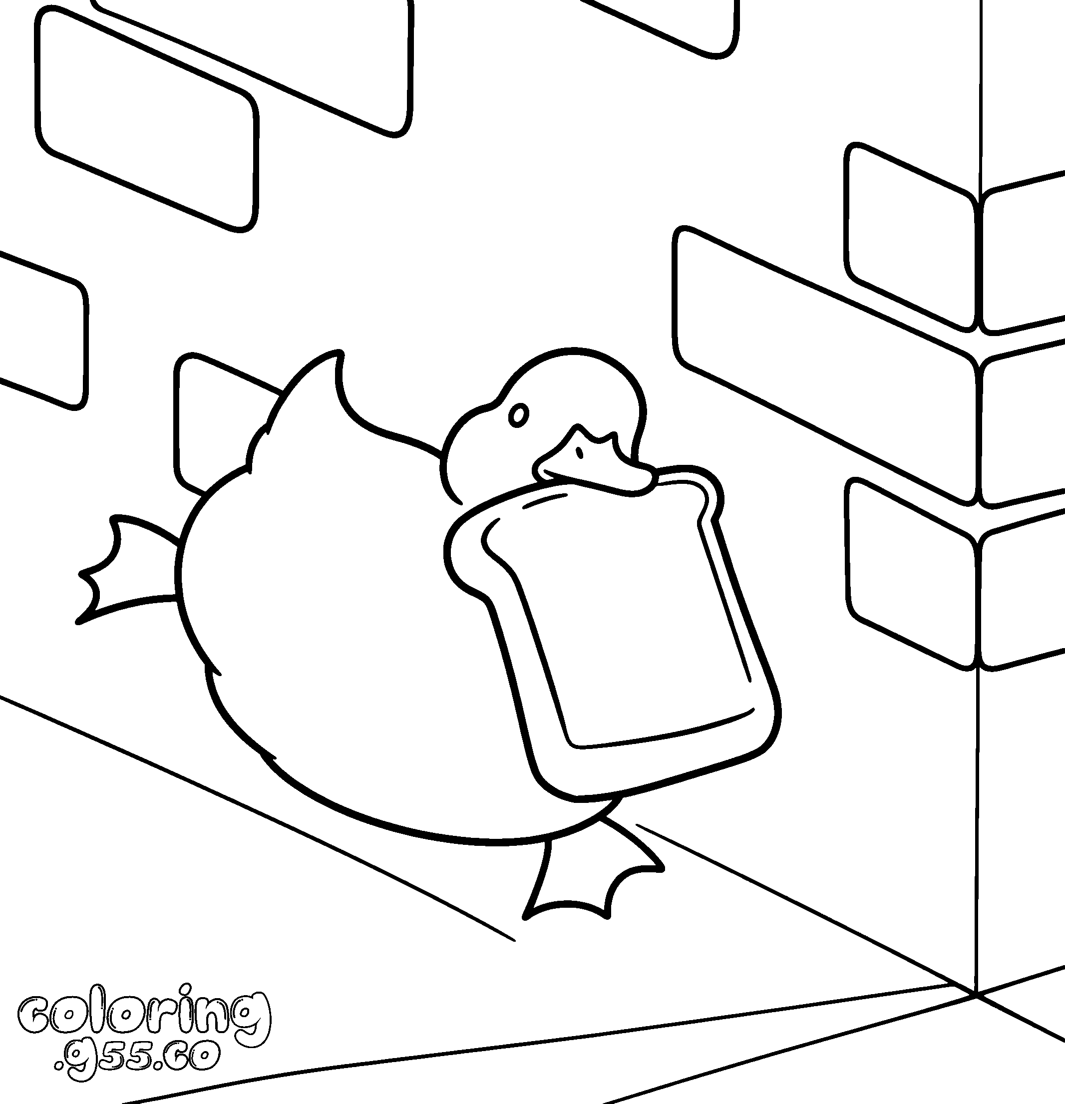 duck running with bread slice line art