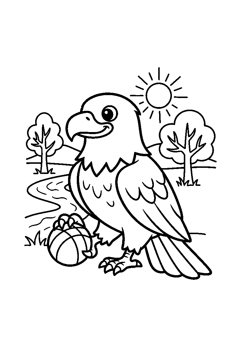 eagle holding a ball in a nature reserve line art
