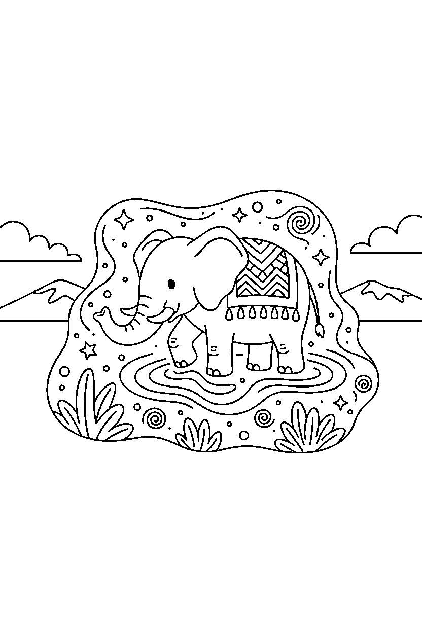 elephant exploring in glowing zone line art