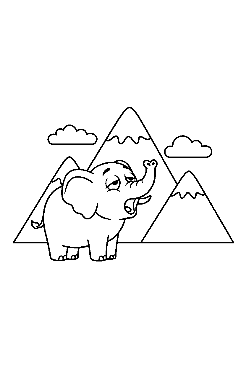 elephant yawning sleepily in the mountains line art