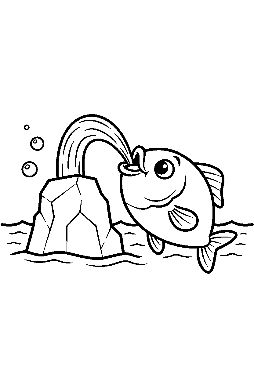 fish drinking water near an iceberg line art