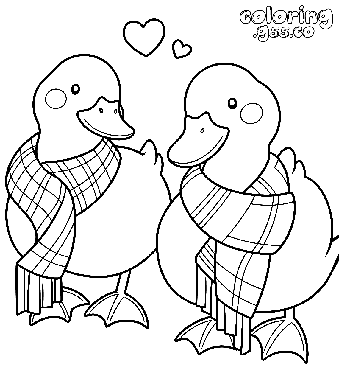 cute ducks in scarves line art for kids couple animals sheet