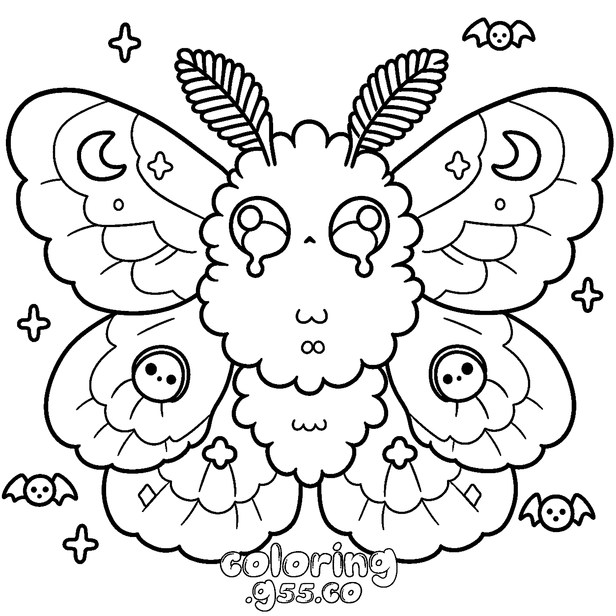 cute gothic moth line art for kids kawaii fantasy animals sheet