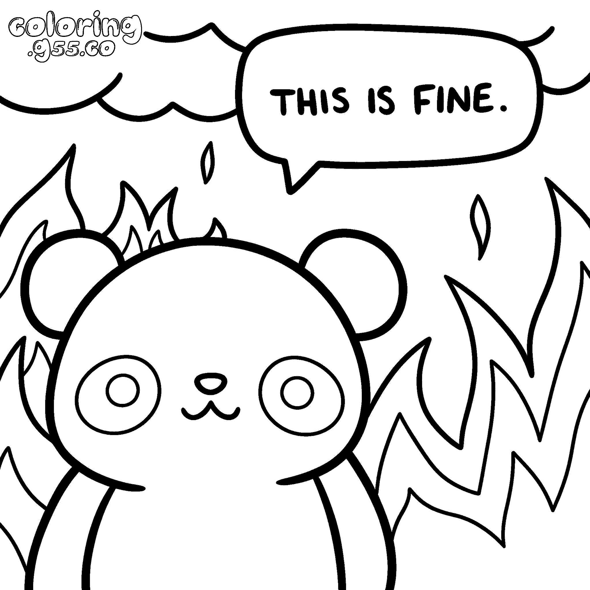 cute panda this is fine meme line art for kids funny animals sheet