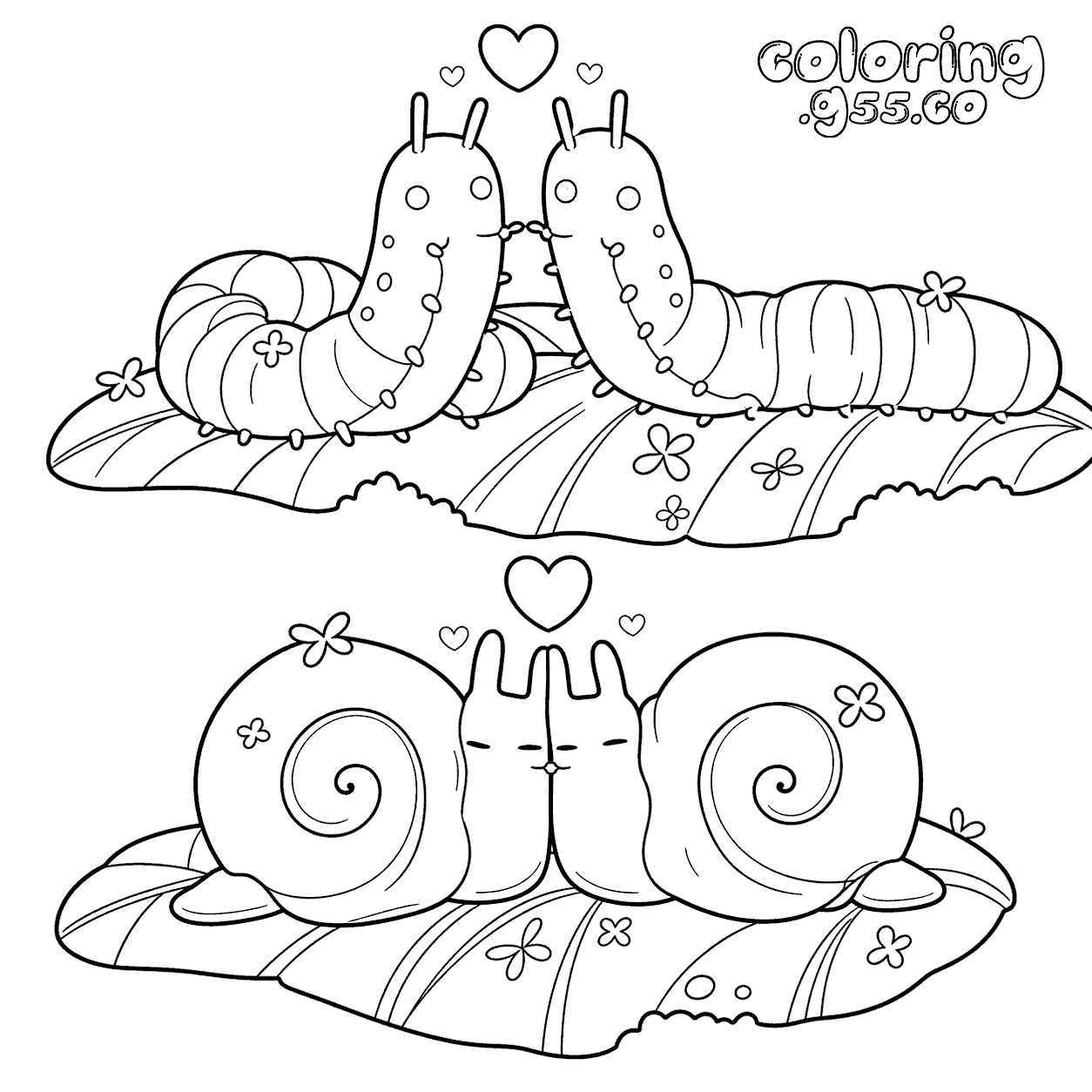 cute snails and caterpillars line art