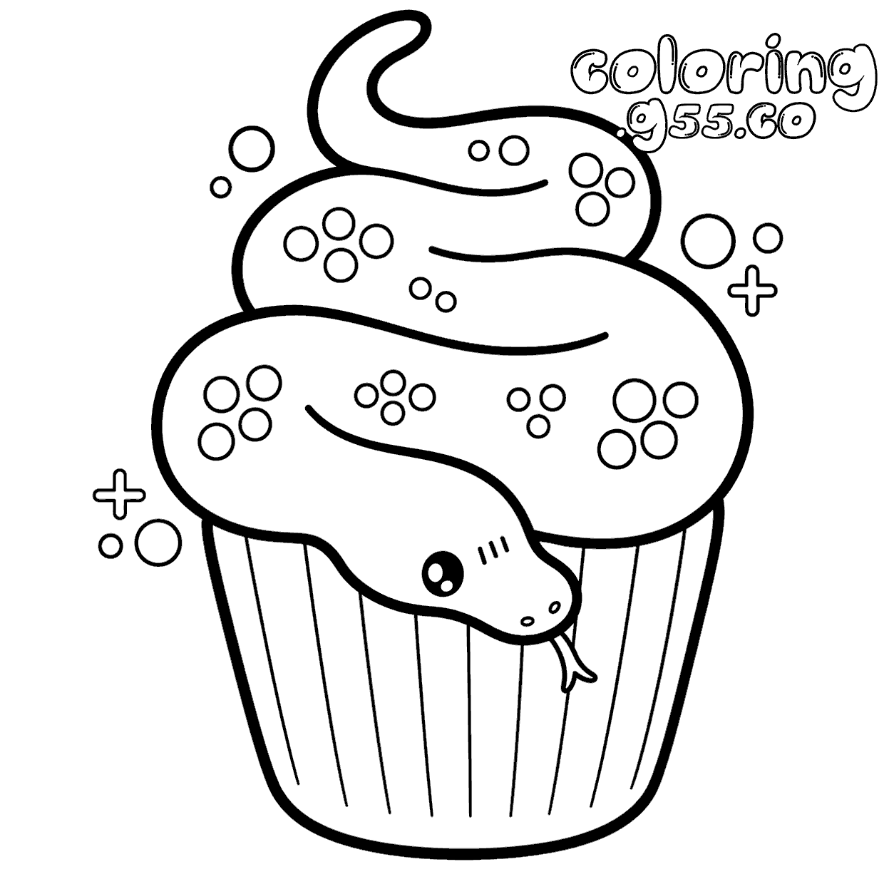 cute snake cupcake line art for kids funny dessert animals sheet