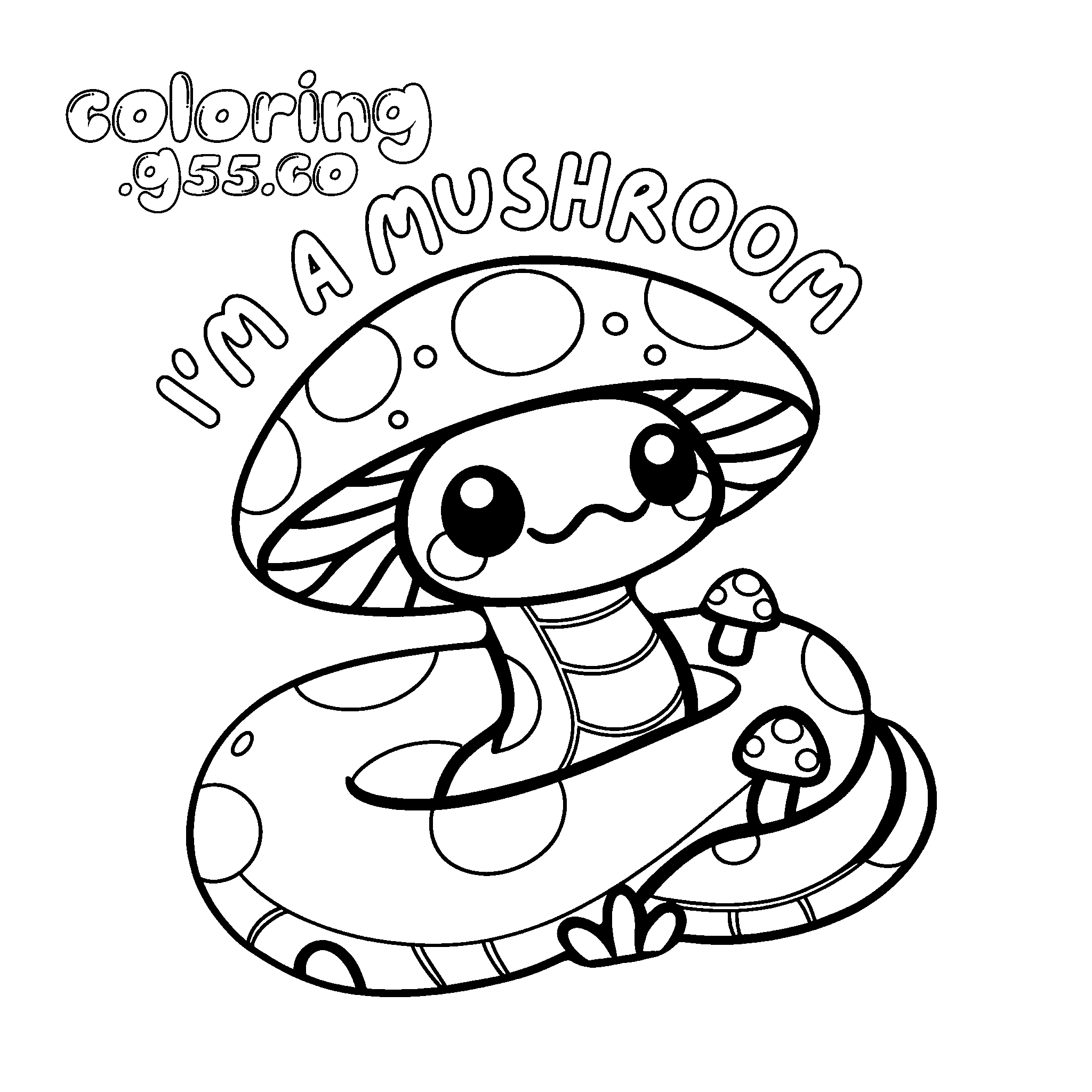 cute snake with mushroom hat line art for kids funny animals sheet