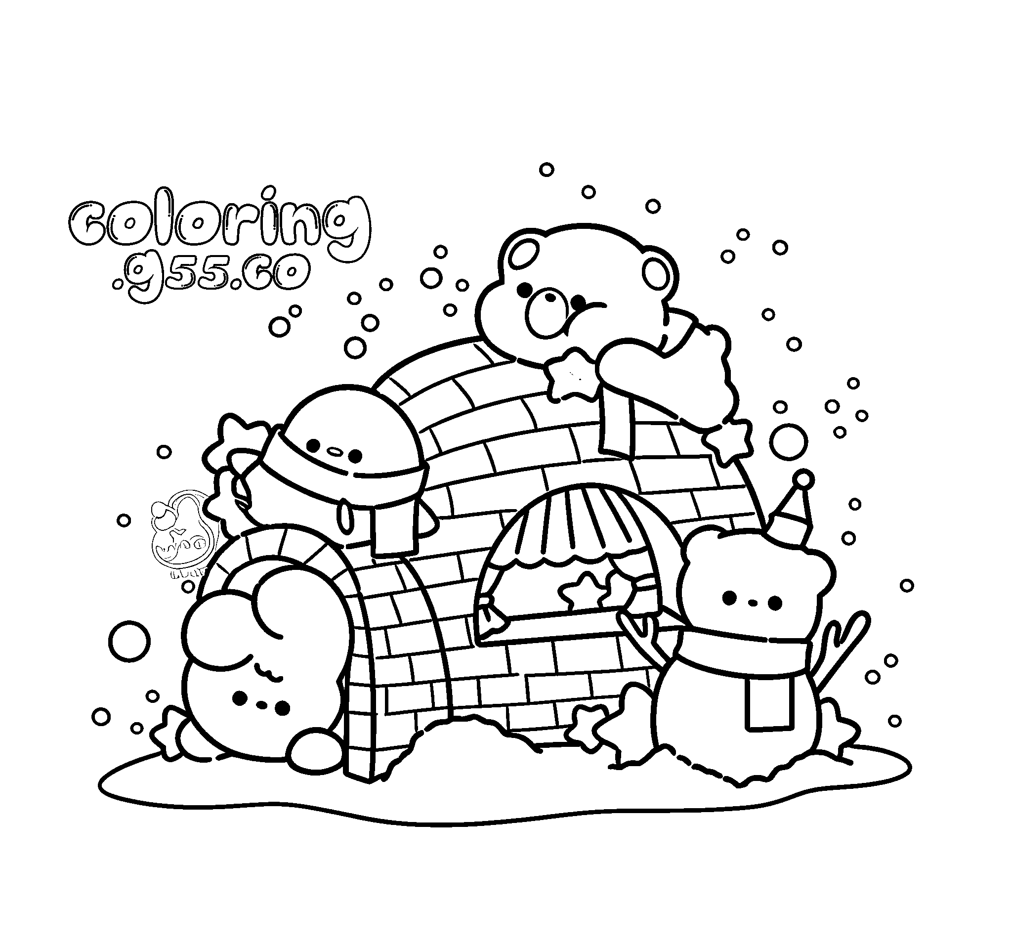 cute winter animals igloo line art for kids bunny bear penguin sheet