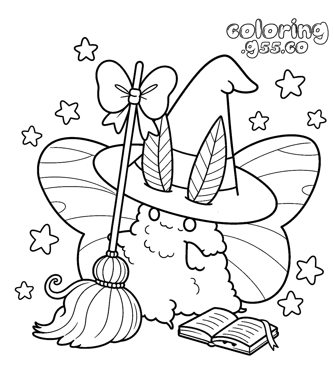 cute witch moth line art for kids