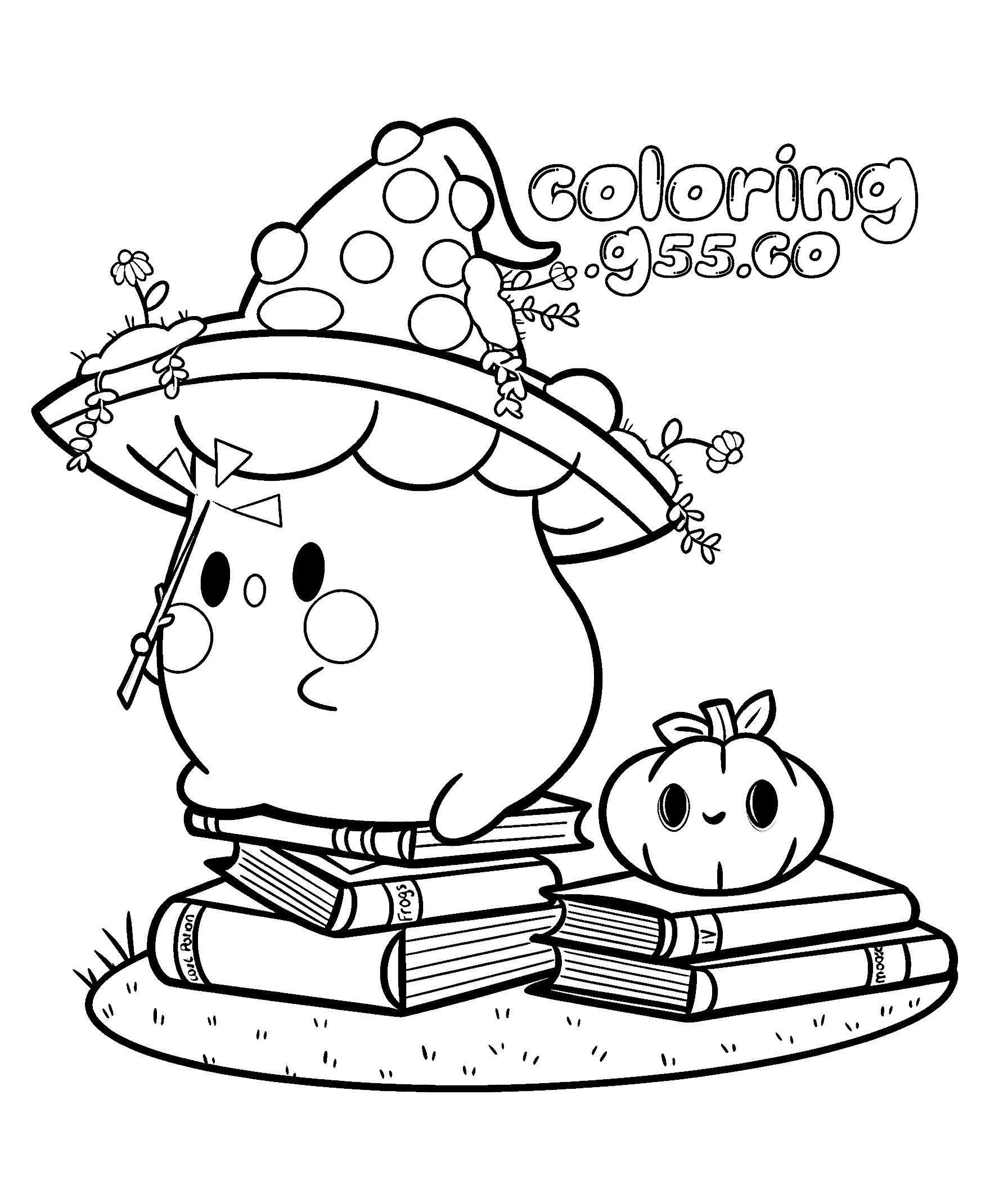 cute witch mushroom line art for kids fantasy magic sheet