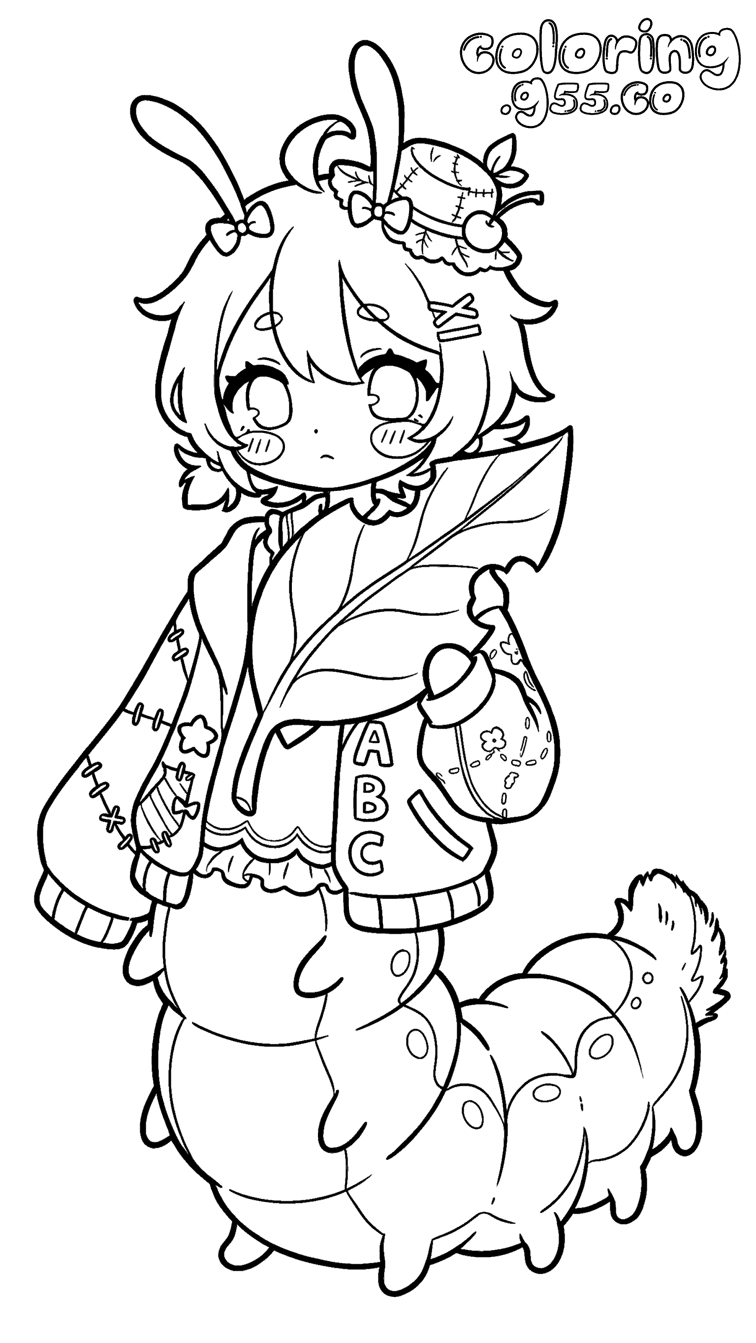 kawaii caterpillar girl line art for kids