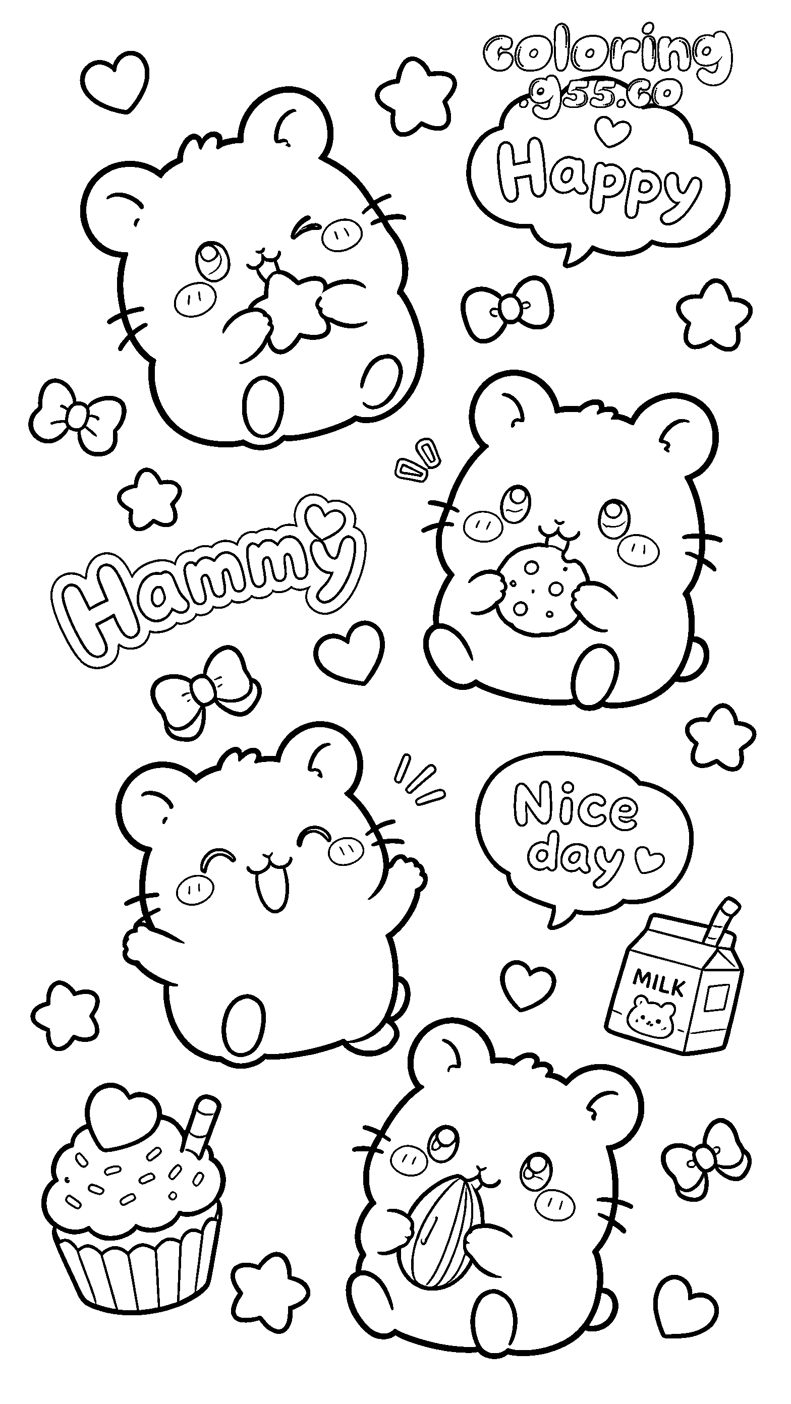 kawaii hamster snacks digital line art