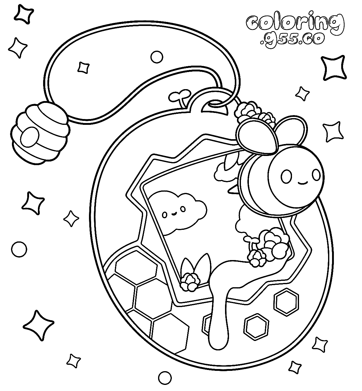 kawaii honeybee tamagotchi line art
