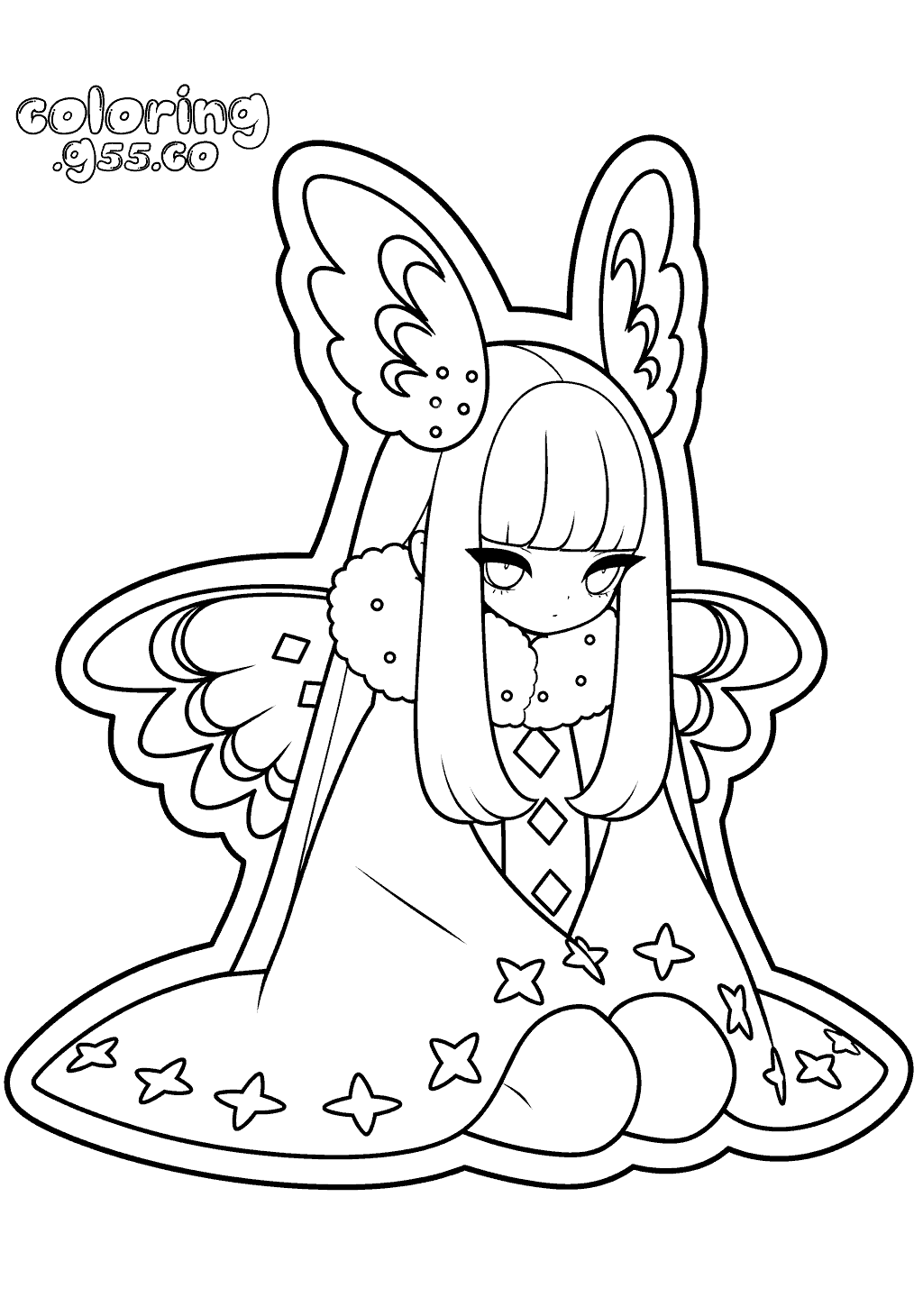 kawaii moth fairy digital line art
