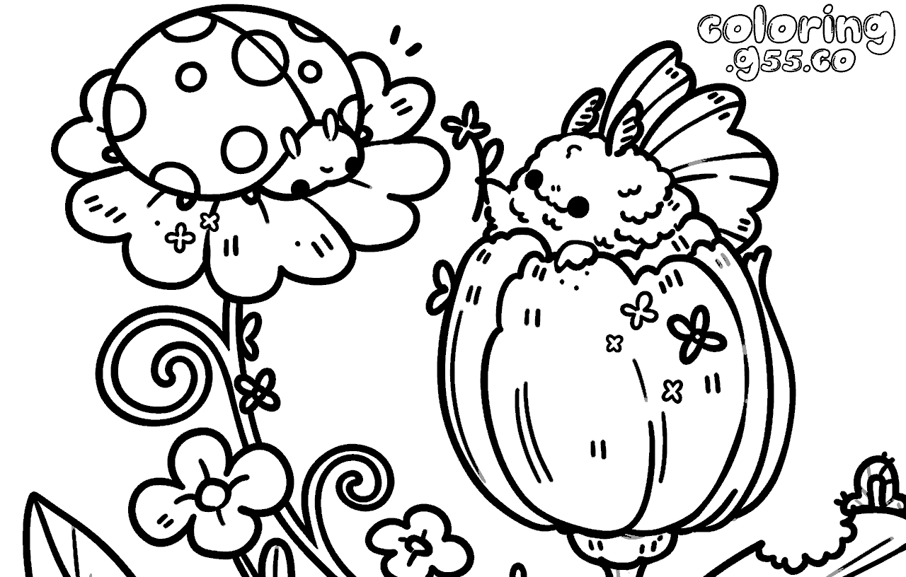 ladybug and cute bug garden line art
