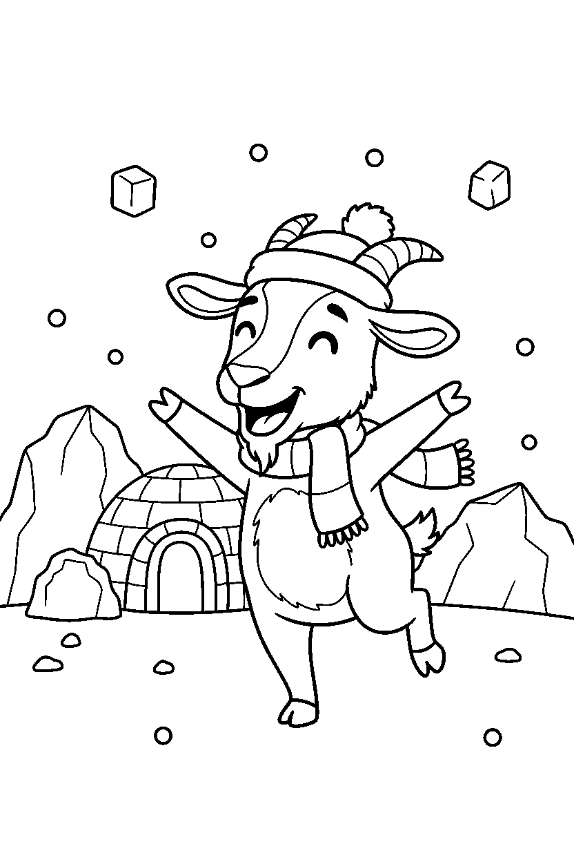 goat posing happily in the arctic line art