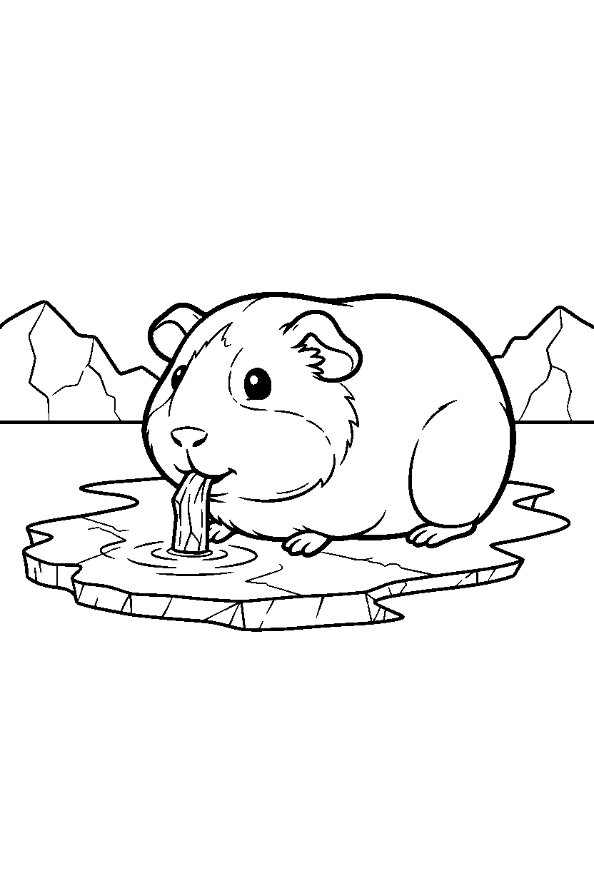 guinea pig drinking water on an ice lake line art