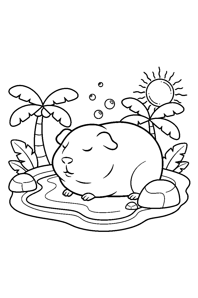 guinea pig resting peacefully in an oasis line art