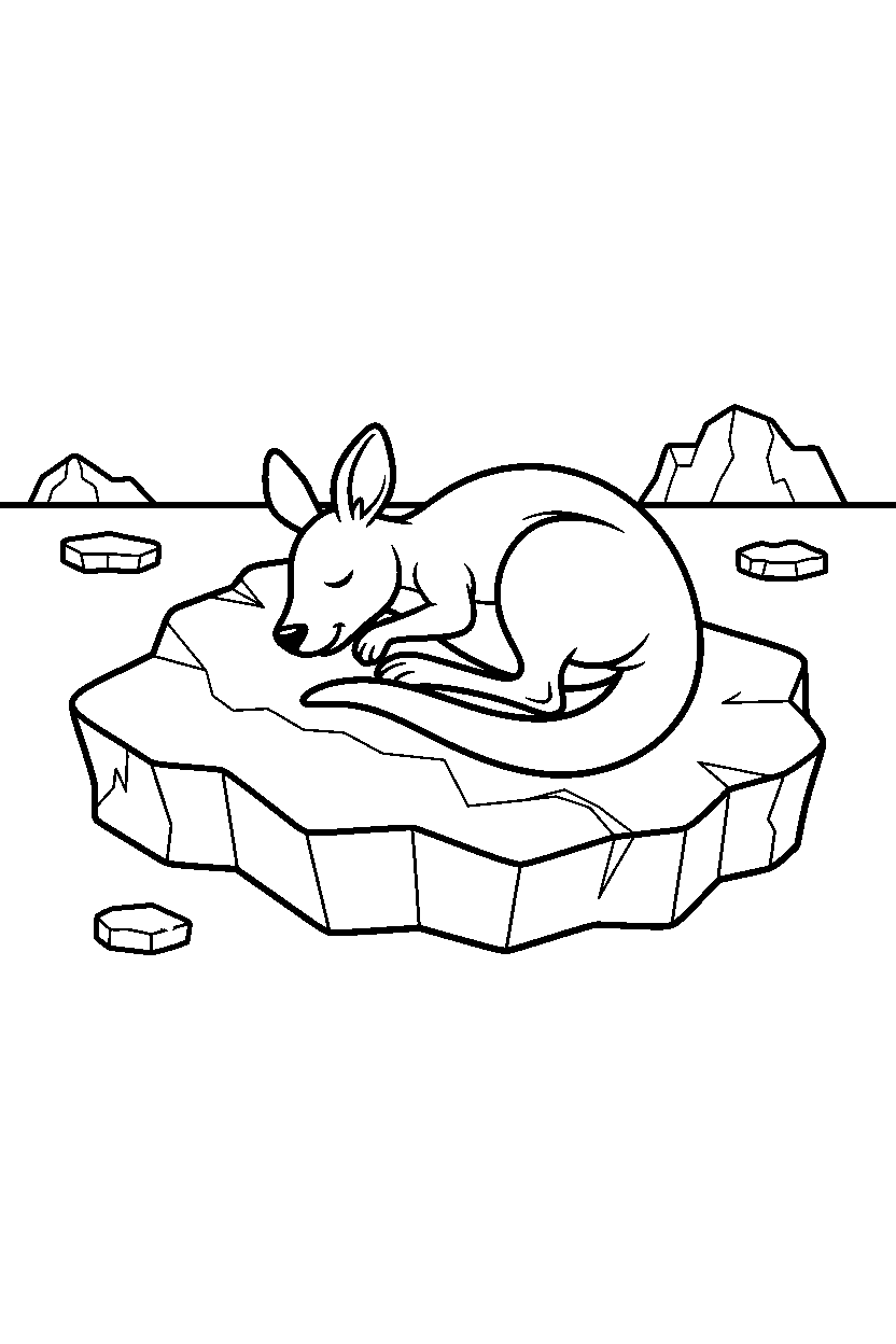 kangaroo napping calmly on sea ice line art