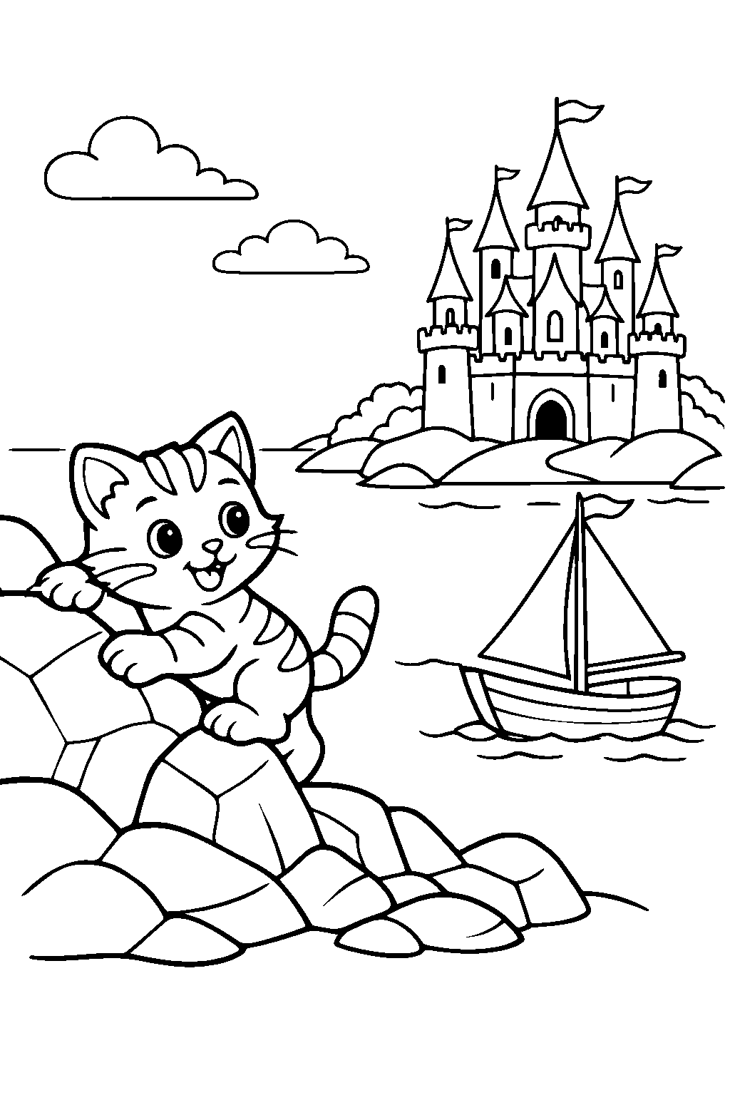 kitten climbing rocks magic kingdom line art