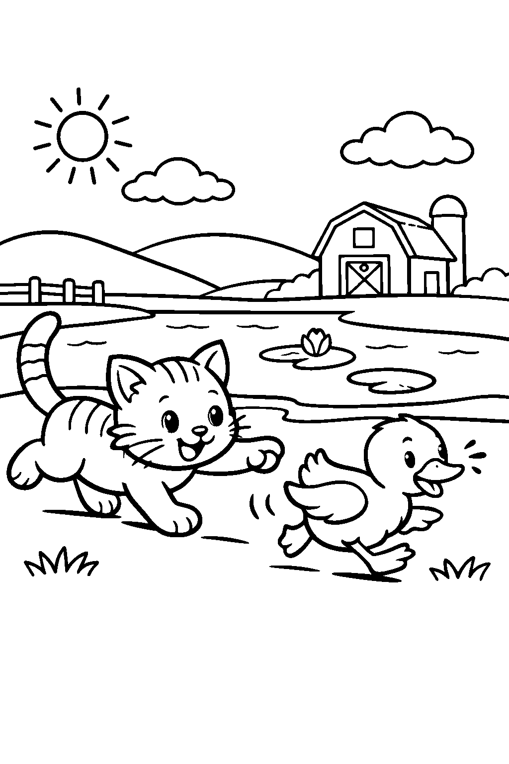 kitten playing tag farm line art