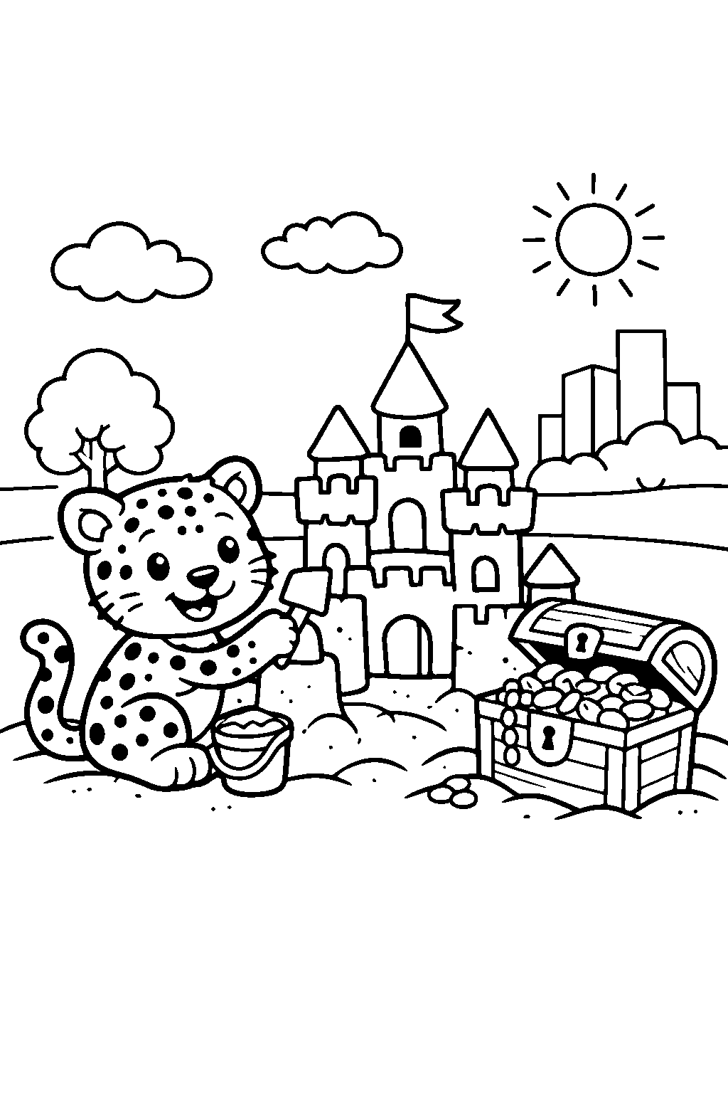 leopard building sandcastle city park line art