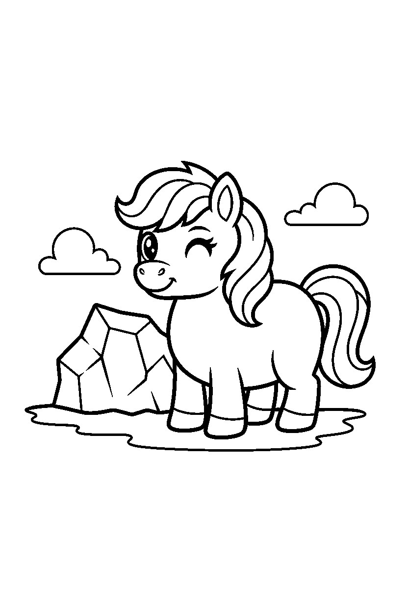 pony blinking near an iceberg line art