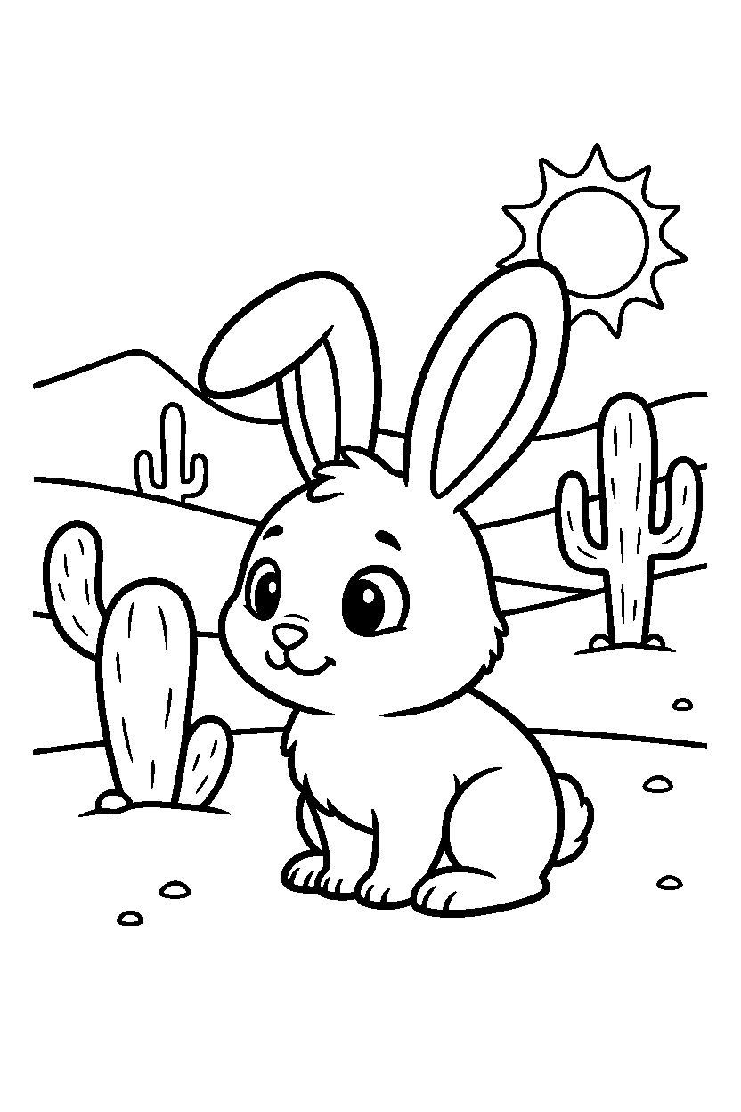 rabbit looking curious in a desert line art