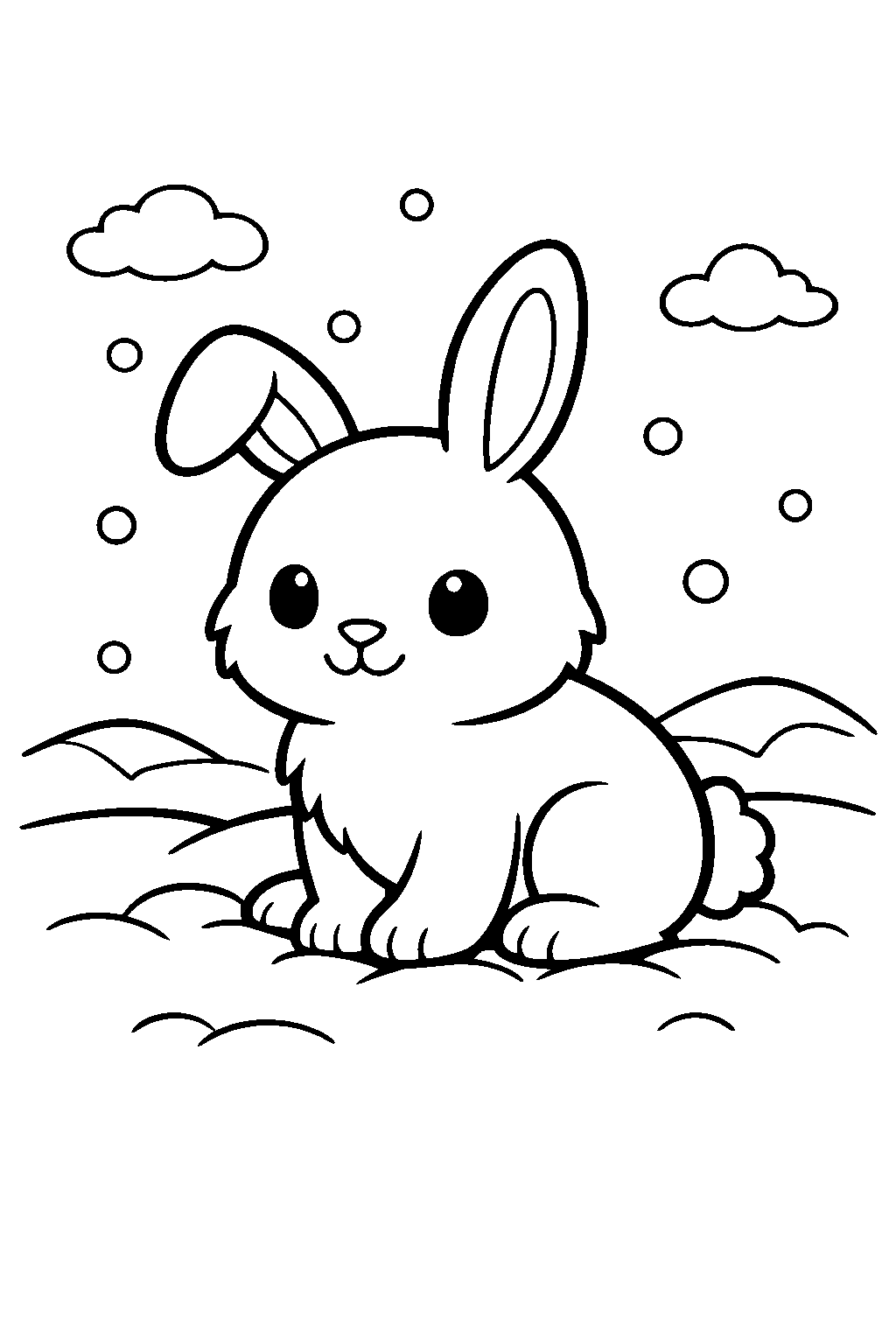 rabbit sitting in the snow line art